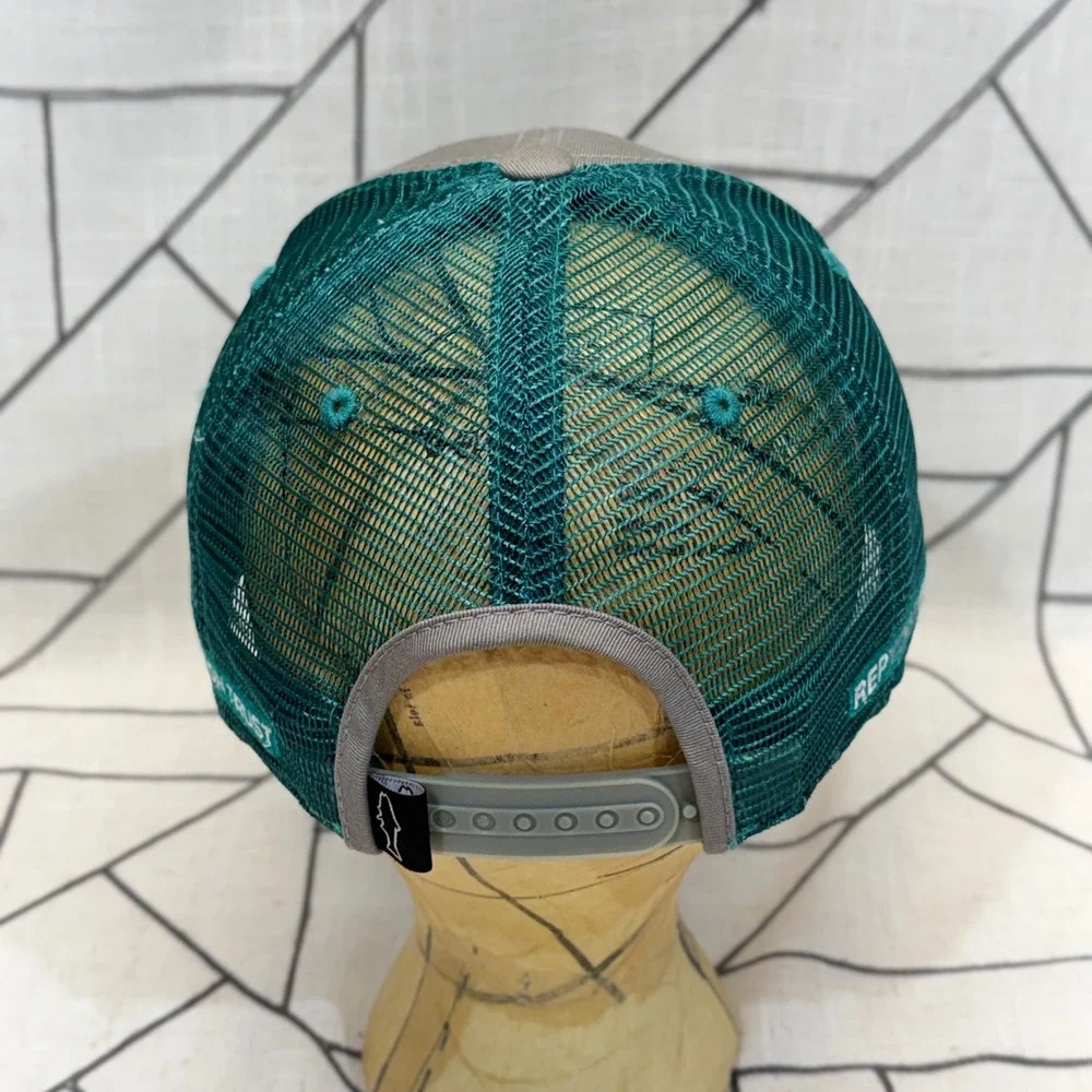 RepYourWater Trucker Hat OS Grey Teal Bonefish Tarpon Trust Fishing Snapback Cap